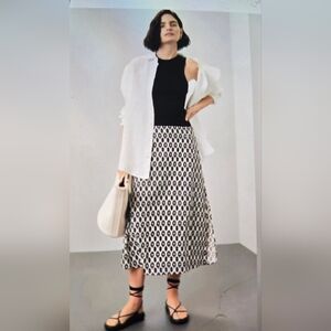 Marine Layer - Ryan Midi Slip Skirt Black/ White Ecat Print NWT. Size 12